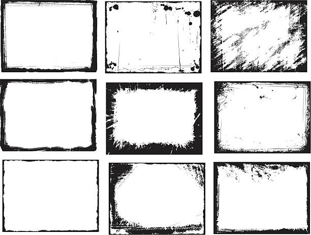 Grunge frames Set of 9 hand drawn grunge frame brushed background stock illustrations