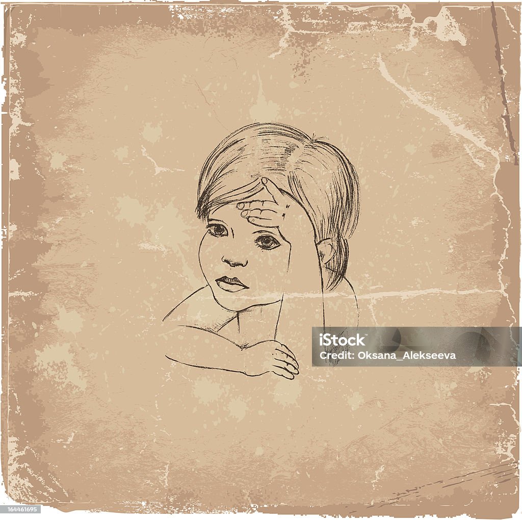 Винтаж Художественный портрет девушки чертежа - Векторная графика Абстрактный роялти-фри