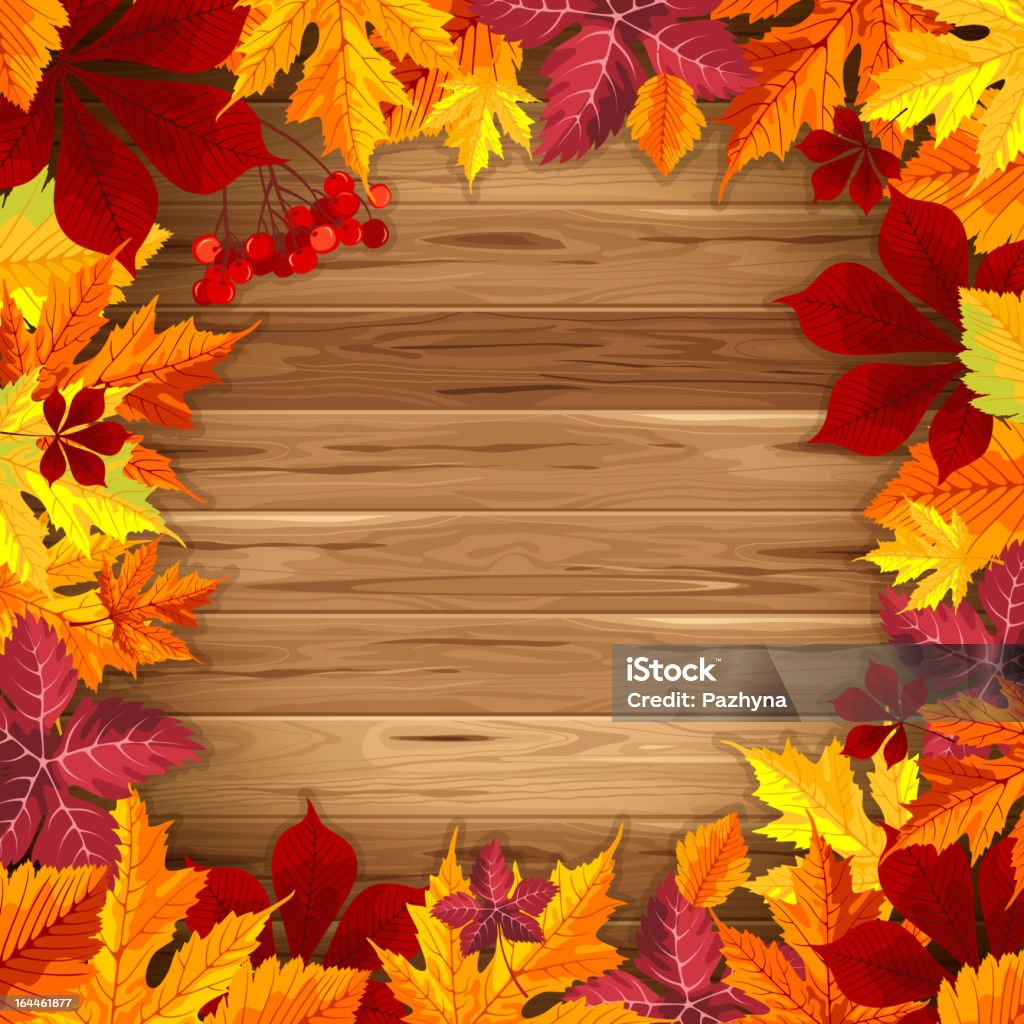 Autumn background Beautiful background with autumn leaves on wooden surface. There is a place for your text. Vector illustration EPS10. Transparent objects used for shadows. Autumn stock vector