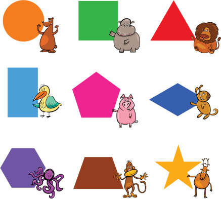 Basic Geometric Shapes With Cartoon Animals Stock Illustration - Download  Image Now - Abstract, Angle, Animal - iStock