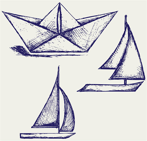 Origami paper ship and sailboat sailing Origami paper ship and sailboat sailing yacht rock music stock illustrations