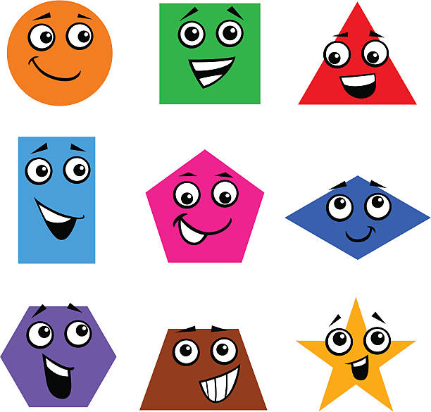 Colorful Geometric Shapes With Cartoon Faces Stock Illustration - Download  Image Now - Circle, Square Shape, Triangle Shape - iStock