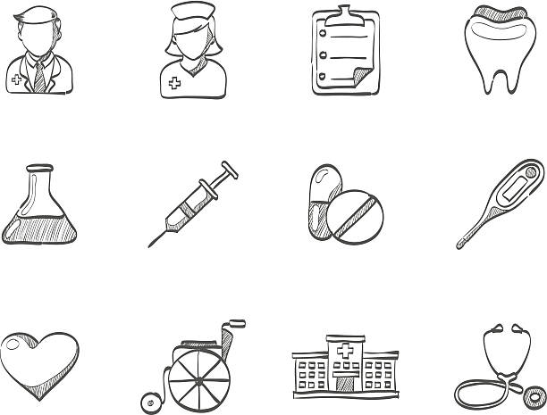 Sketch Icons - Medical "Medical icon series in sketch. EPS 10. AI, PDF & PNG file of each icon included." hospital drawings stock illustrations