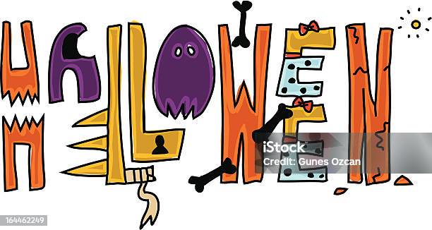 Ilustración de Ilustración De Dibujo A Mano Halloween Texto y más Vectores Libres de Derechos de Amarillo - Color - Amarillo - Color, Azul, Celebración - Acontecimiento