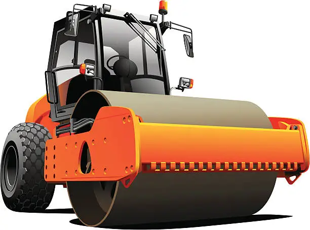 Vector illustration of orange road roller