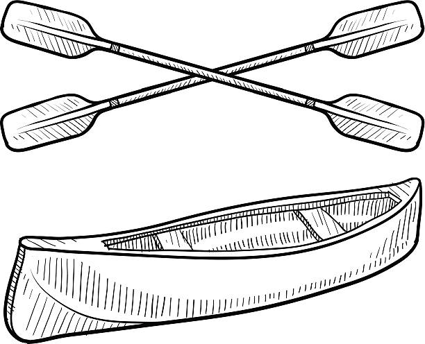 Canoe and paddles sketch Doodle style canoe and paddles sketch in vector format. EPS10 file format with no transparency effects. oar stock illustrations