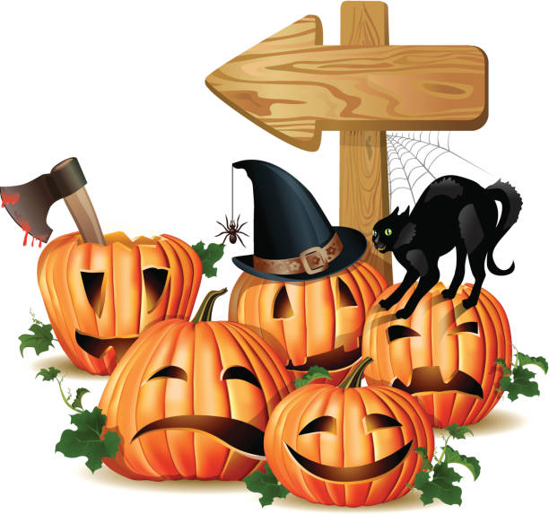 Halloween wooden sign vector art illustration