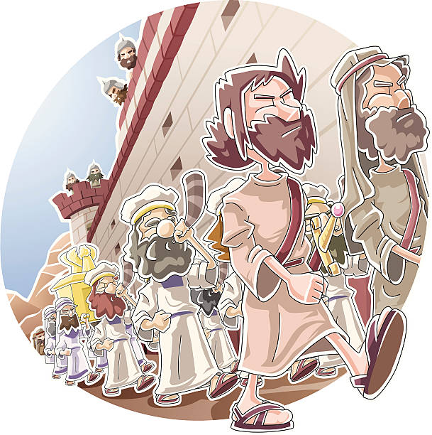 march around the wall of jericho - joshua stock illustrations