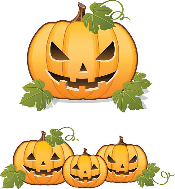 Halloween pumpkin, set of Jack o lantern vector art illustration