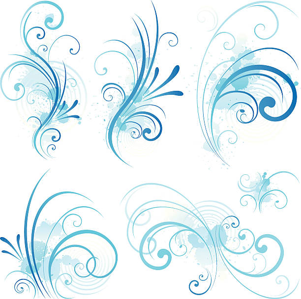 satz von floralen elementen für design - swirl stock-grafiken, -clipart, -cartoons und -symbole