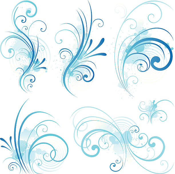 Set of floral elements for design "Set of floral elements for design, blue scroll shape" swirl pattern stock illustrations