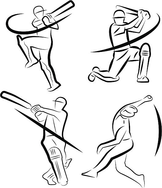 크리켓 선수 외형선 - cricket bowler stock illustrations