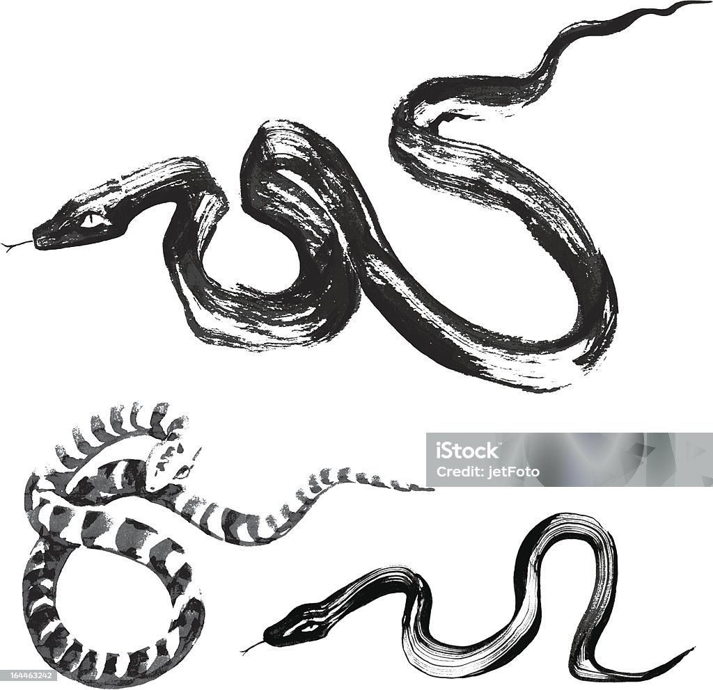 Snakes in traditional Chinese ink painting Set of 3 Snakes in the style of traditional Chinese ink painting Snake stock vector