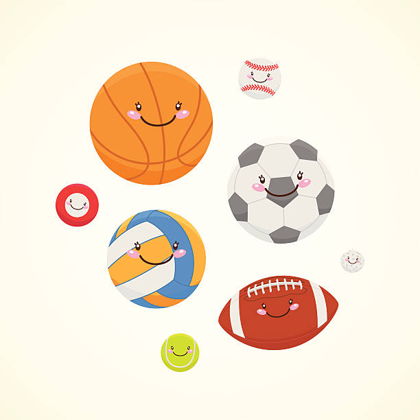 ilustrações, clipart, desenhos animados e ícones de linda bolas - tennis ball american football football