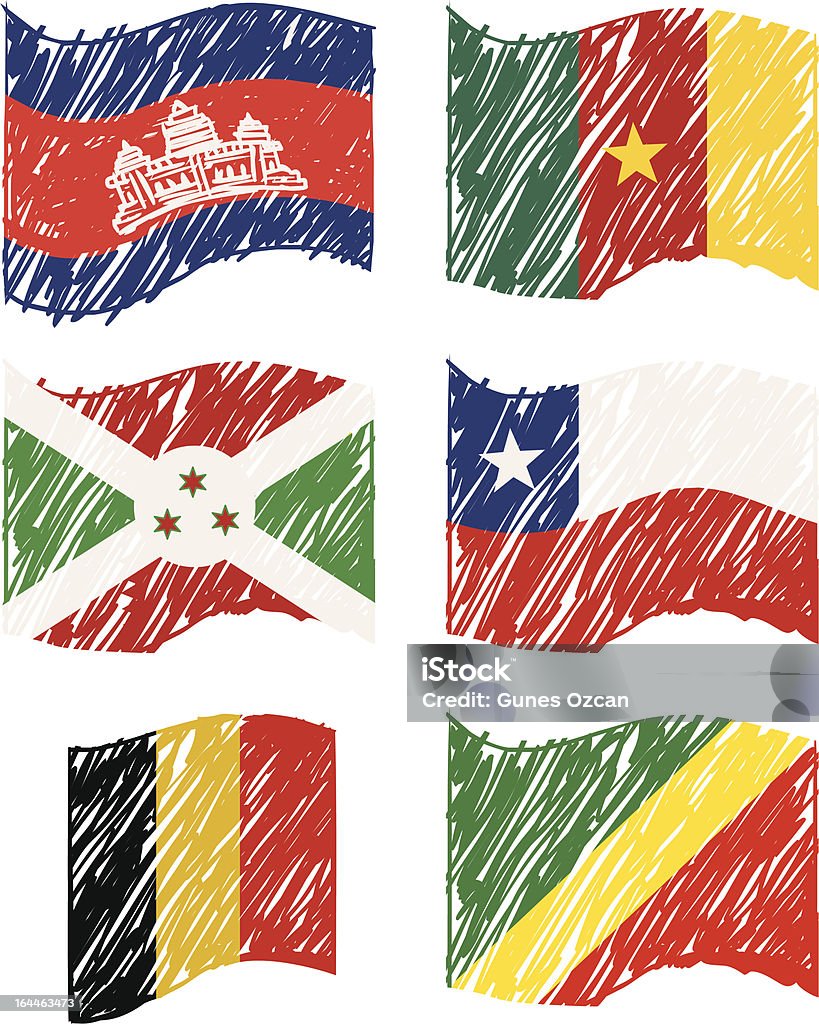 Hand drawn Vector Flags Cambodia, Cameroon, Burundi, Chile, Belgium and Congo flags(size: 2401 × 3001px) included. Belgian Culture stock vector