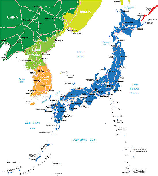mapa japonii - south korea stock illustrations