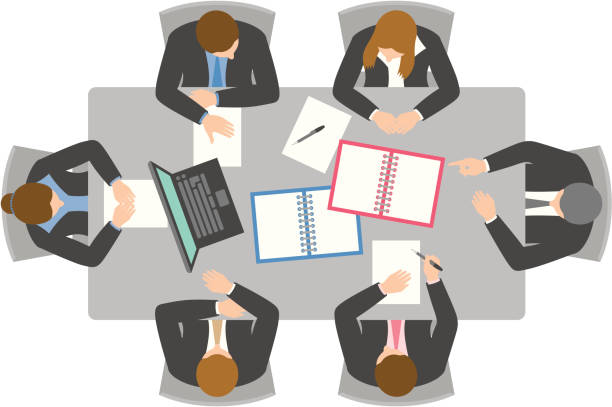 Overhead view of business meeting vector art illustration
