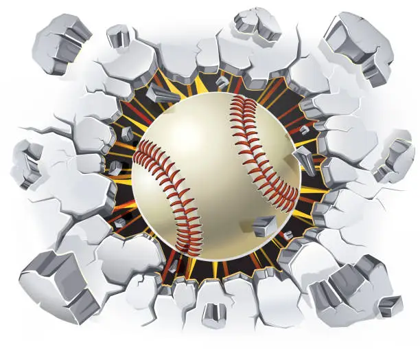 Vector illustration of Baseball and Old Plaster wall damage.