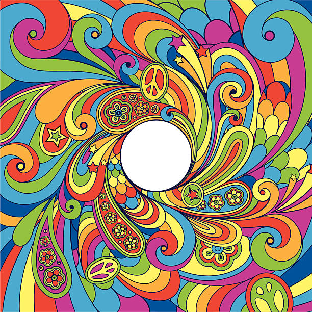 Psychedelic 70's background background in a retro style attached illustrations stock illustrations