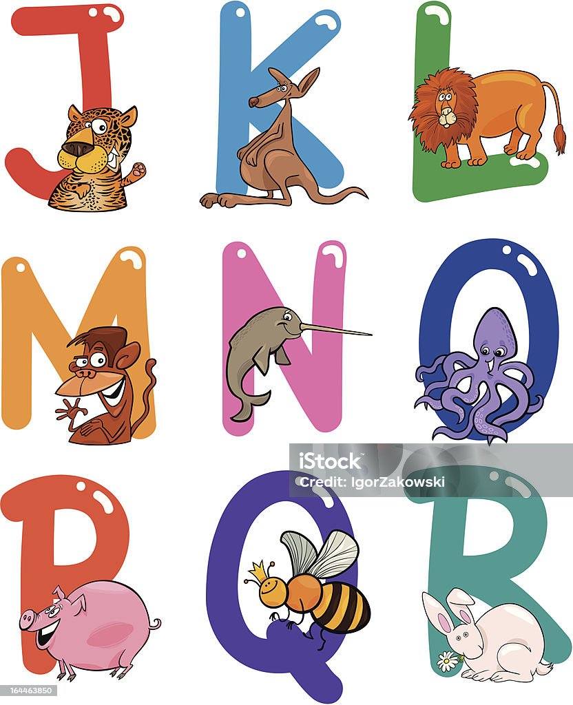 Cartoon Alphabet with Animals Cartoon Colorful Alphabet Set with Funny Animals Alphabet stock vector