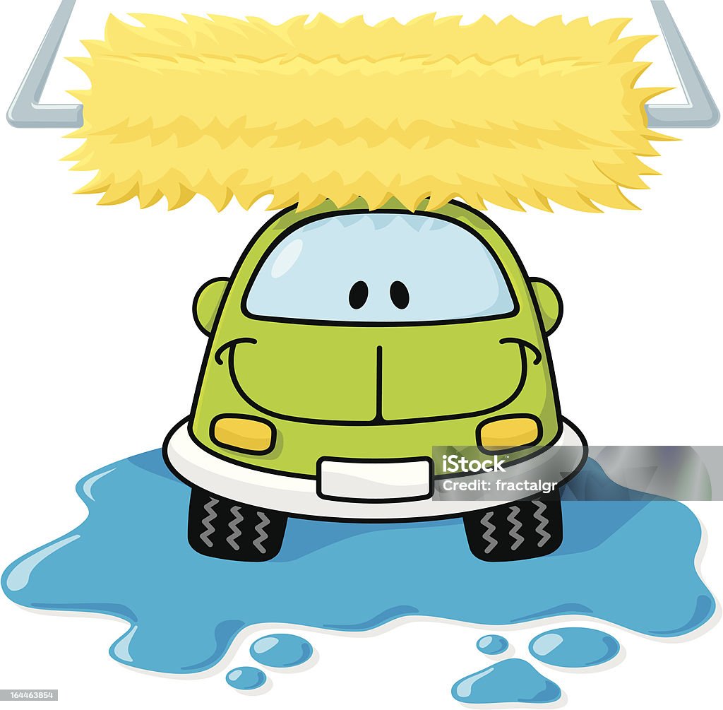 Car wash green Cartoon car washing with roller brush and water splash. Car Wash stock vector