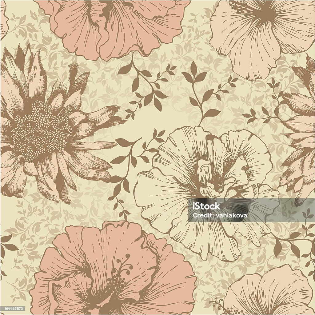 Papel tapiz floral sin fisuras de la mano con el dibujo. Ilustración vectorial - arte vectorial de Abstracto libre de derechos