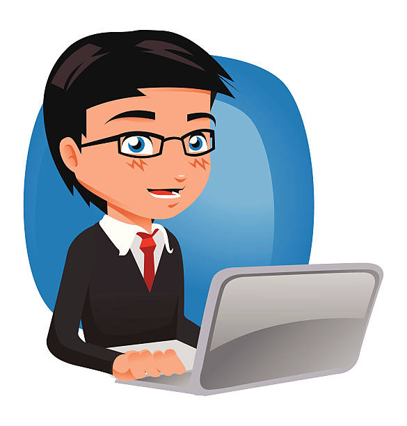 Geek Male on a Laptop vector art illustration