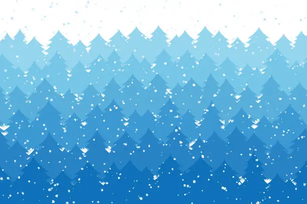 Vector illustration of winter landscape with misty snowy forest, christmas background