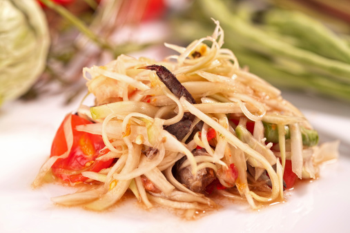 Authentic Thai Papaya salad with freshwater crab (Som Tam Boo).