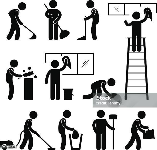 Cleaner Work Pictogram Stock Illustration - Download Image Now - Garbage, Men, Cleaner