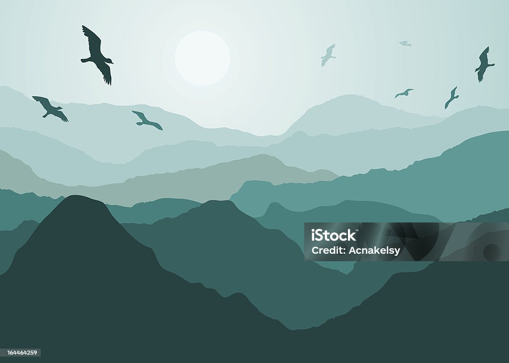 Birds на горы landskape - Векторная графика Выше роялти-фри