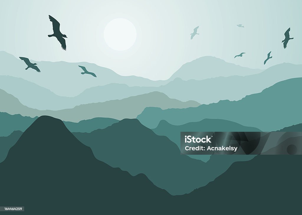 Birds over the mountain landskape "Birds over the mountain landskape. File EPS(10), Zip contains AI(10), EPS(08)" Above stock vector