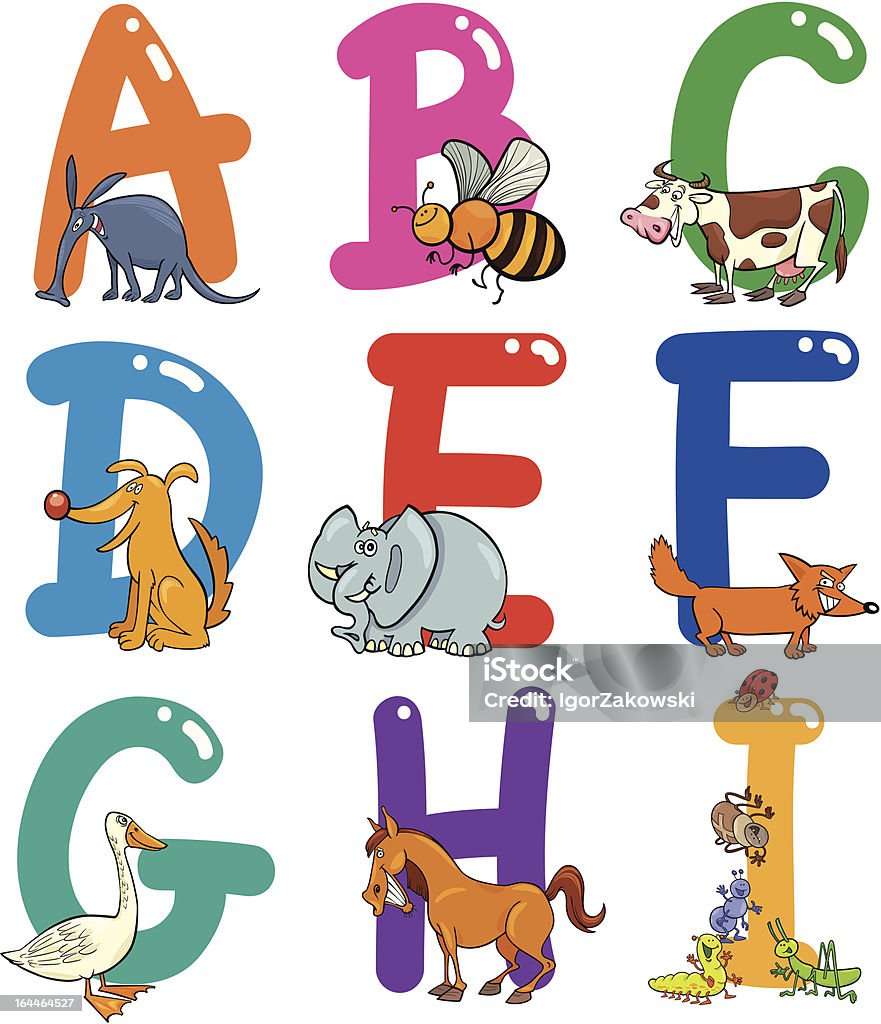Alphabet En Dessin Alphabet De Dessin Animé Avec Les Animaux Vecteurs libres de droits et plus d'images vectorielles de Lettre de l'alphabet - Lettre de l'alphabet, Bonheur, Faune - iStock