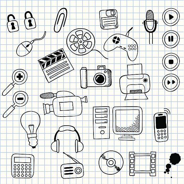 electronics Vector illustration icons on electronics movie sound clips stock illustrations