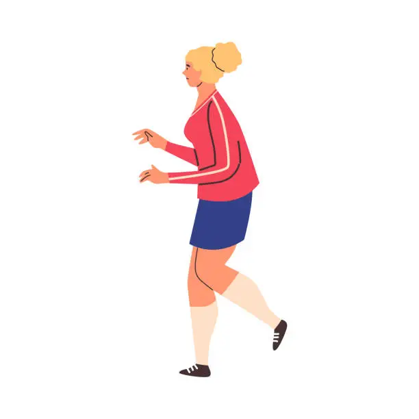 Vector illustration of Female football player walking, flat vector illustration isolated on white background.