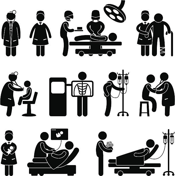 ilustraciones, imágenes clip art, dibujos animados e iconos de stock de hospital médico, personal de enfermería y el paciente pictograma - gynecologist gynecological examination ultrasound human pregnancy