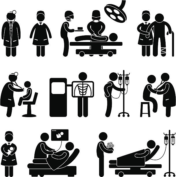 illustrations, cliparts, dessins animés et icônes de hôpital médecin infirmière et patient pictogram - gynecologist ultrasound human pregnancy gynecological examination