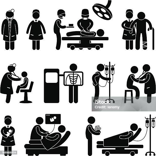 Hospital Doctor Nurse And Patient Pictogram Stock Illustration - Download Image Now - Icon Symbol, Surgery, Doctor