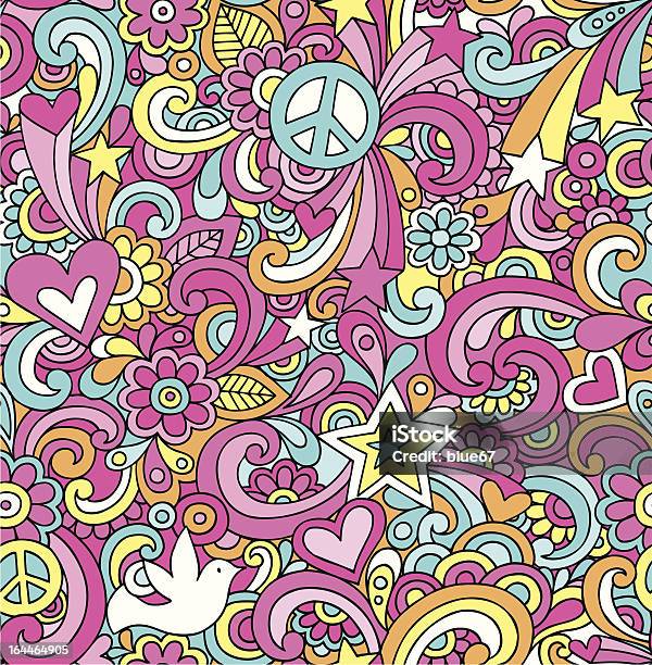 Psychedelic Doodles Seamless Repeat Pattern Stock Illustration - Download Image Now - Hippie, Love - Emotion, Symbols Of Peace