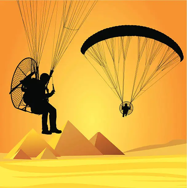 Vector illustration of Flight over Cairo with paramotor