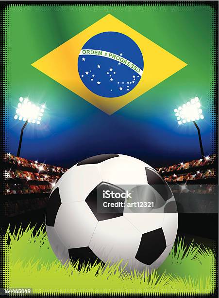 Pallone Da Calcio Su Sfondo Di Brasile Stadium - Immagini vettoriali stock e altre immagini di Attrezzatura per illuminazione - Attrezzatura per illuminazione, Bandiera, Brasile