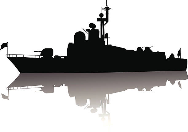 illustrations, cliparts, dessins animés et icônes de silhouette haute détaillées bateau - destroyer