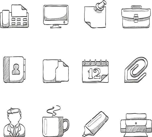 Sketch Icons - Office "Office icon series in sketch. EPS 10. AI, PDF & transparent PNG of each icon included." briefcase illustrations stock illustrations