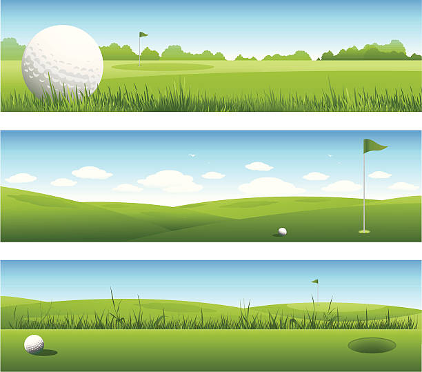 ilustrações, clipart, desenhos animados e ícones de banners de golfe - golf flag putting green sport