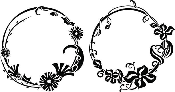 Two wreath stencil vector art illustration