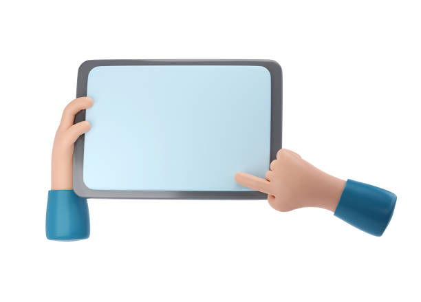 istock 3D Hands using tablet mockup icon. Cartoon hand holding tablet isolated with clipping path illustration 1644655956
