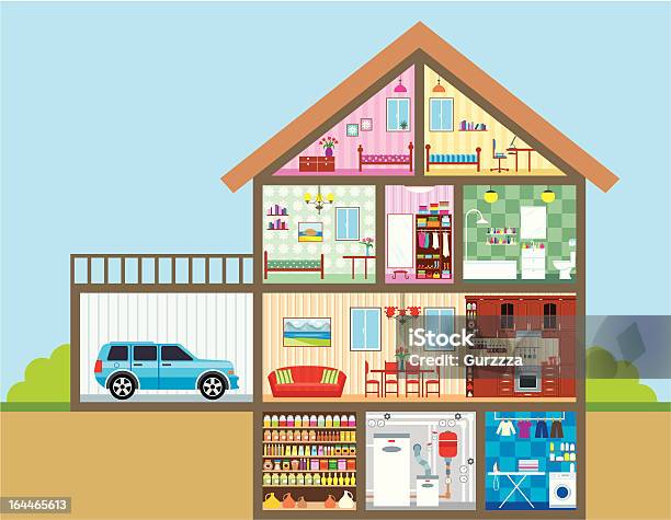 House In A Cut Stock Illustration - Download Image Now - Cross Section, Bathroom, Domestic Life