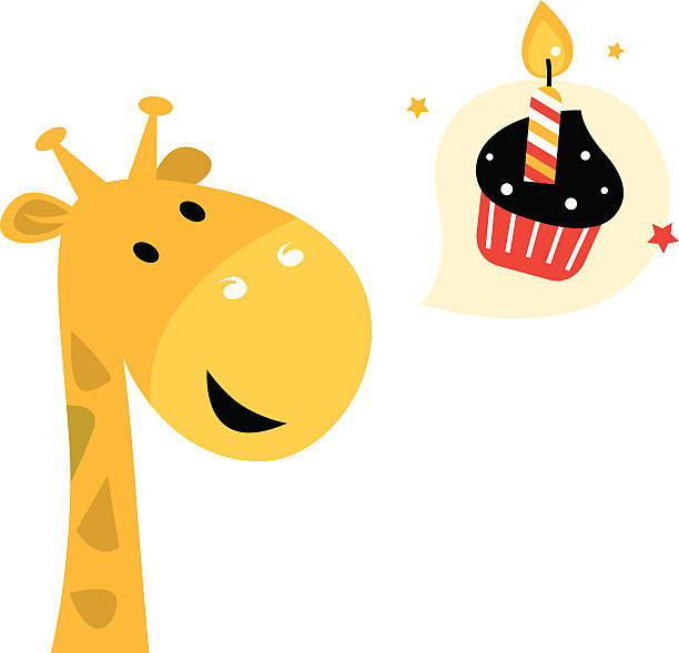 Cute party Giraffe with cupcake isolated on white vector art illustration