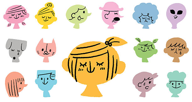 expressive hand-drawn. happy sad girl stock illustrations