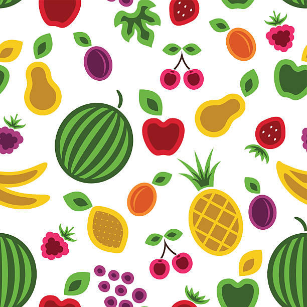 фрукты и ягоды бесшовный фон. - strawberry vine pattern plant stock illustrations